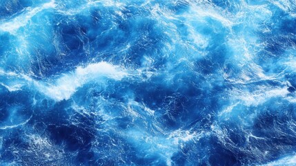 Poster - Aerial View of Ocean Waves Crashing and Swirling in Deep Blue Water Abstract Marine Scenery Nature Background