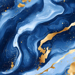 Poster - Blue and gold abstract art with swirling patterns and textures Generative AI