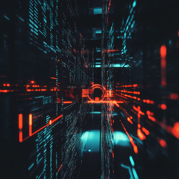 Digital tunnel showcasing vibrant blue and red data streams Generative AI