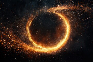 Poster - Particles flow out from a glowing circular shape in cosmic space, Particles flow out from a circular shape