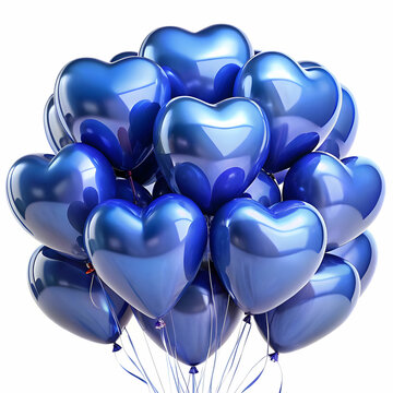 Heart-Shaped Indigo Balloons Floating in the Air
