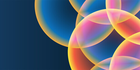 Poster - Abstract Background, Header or Banner Design with Large Red, Orange, Yellow and Blue Overlaying Globes, Bubbles Pattern - Multi Purpose Creative Wide Scale Template for Web in Editable Vector Format