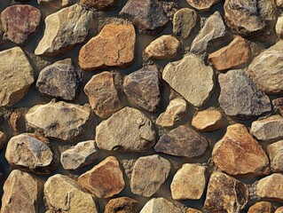 Poster - Close-up of a stone wall with various sizes and colors of rocks; eye-level view of a rustic stone wall texture