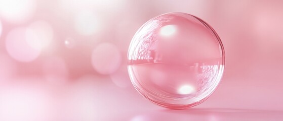 Poster - Pink Crystal Ball Still Life on Light Pink Backdrop with Bokeh and Reflections for Beauty and Skincare Product Mockup