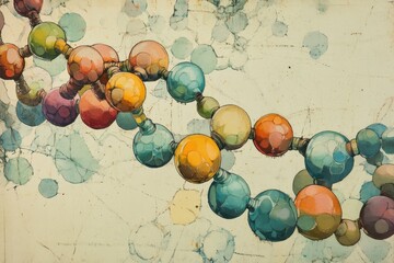 Aufkleber - Visual representation of a colorful DNA molecule with vibrant spheres and intricate details, Graphic of DNA molecule
