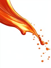 Poster - abstract orange liquid splash on white background studio shot with droplets and flowing texture for 