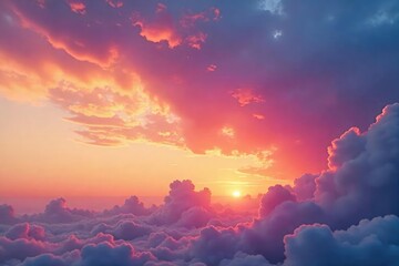 Wall Mural - Sunset paints the clouds with vibrant hues, fiery oranges and soft pinks , meteorological, majestic, instasky