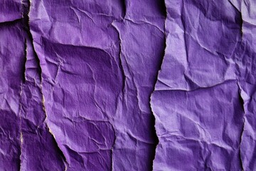 Poster - Close-up of Torn and Crumpled Purple Paper Texture Showing Rough Edges and Creases in an Abstract Style