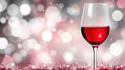 Poster - Elegant Glass of Red Wine on Festive Bokeh Background Close Up Studio Shot Celebration Concept