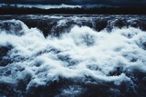 Powerful river rapids in stormy weather