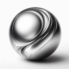Fototapete - Sleek silver sphere rendered with smooth, flowing lines and soft shadows on a white surface.