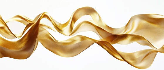 Poster - Golden Ribbon Flowing Abstract on White Background Elegant and Luxurious Top View Studio Shot Holiday Celebration Gift Decoration