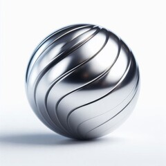 Fototapete - Abstract silver orb with swirling lines reflects light in smooth, modern design on white ground.