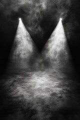Poster - Stage with Two Spotlights Shining Down on a Dark Textured Floor in a Studio Setting Dramatic Lighting