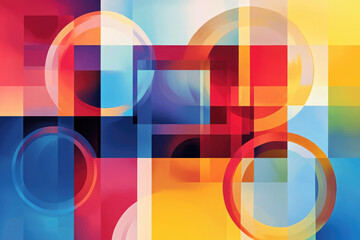 Poster - A colorful abstract composition with overlapping circles and squares