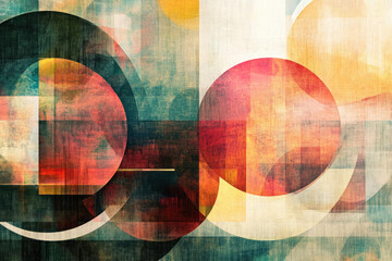 Poster - A colorful abstract composition with overlapping circles and squares