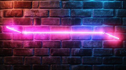 Poster - Vibrant Pink and Blue Neon Light Bar Illuminating Against a Dark Brick Wall Creating a Modern Urban Art Scene