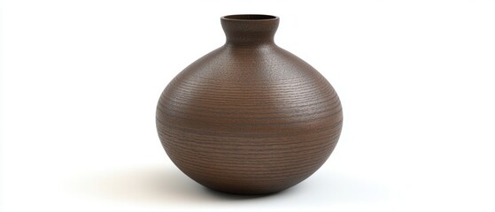 Poster - Elegant brown wooden vase on white background studio shot showcasing minimalist design and smooth texture for home decor and artistic display