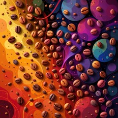 Poster - abstract digital art with coffee bean shapes morphing through a spectrum of warm tones