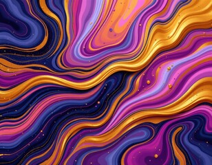 Poster - abstract digital art with swirling textures and metallic gold accents, in a vaporwave style
