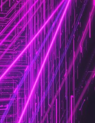Poster - futuristic neon glitch effect with streaks of bright pink and purple on a black backdrop