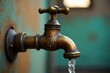 © Patchanee - A close-up shot of a vintage, brass water faucet with dripping water , texture, brown