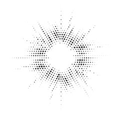 Poster - Burst Halftone light effect. Glowing light burst. abstract grunge halftone dots background. Vector illustration.