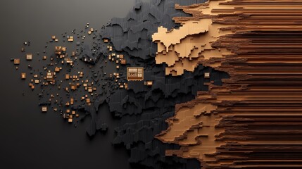 Aufkleber - Artistic abstract image featu layered textures with dark, black, gray, and brown shades resembling a topographical map or digital landscape design