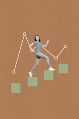 Aufkleber - Pop image collage of person stand square figure step on brown color background