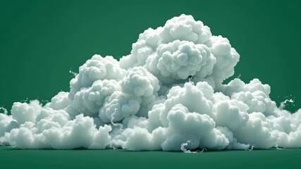 Poster - A dense, fluffy cluster of white clouds against a solid green background, with a surreal and dreamlike appearance.