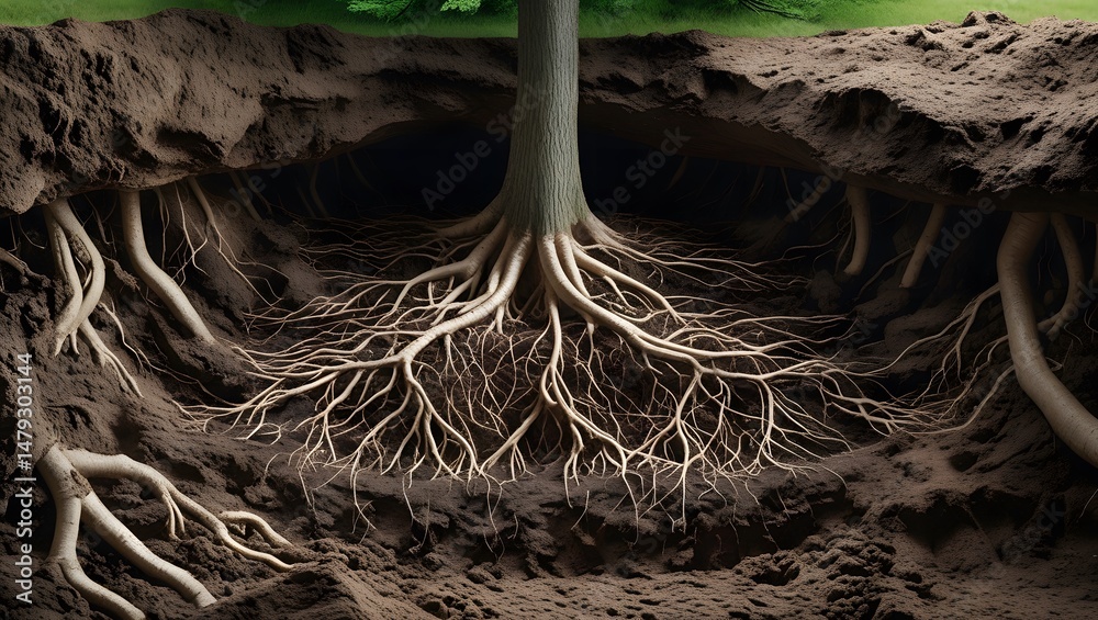 Tree Roots Reference Tree roots in soil cross section diagram for educational purposes Stock ...