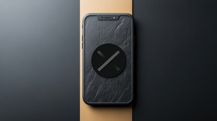 Poster - Modern smartphone with dark textured screen display resting on two-tone background showcasing technology and communication concept