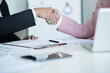 © mojo_cp - Executives business partnership handshake in meeting room