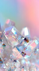 Poster - Stunning close-up view of colorful transparent crystals with vibrant reflections, perfect for backgrounds, textures, and artistic designs in various projects