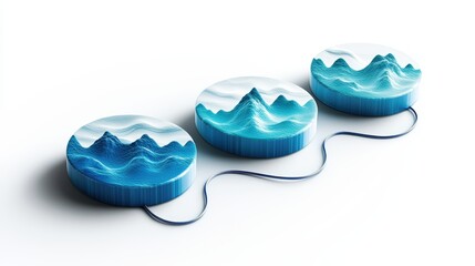 Aufkleber - Array of interconnected 3D blue mountains representing data visualization or technology concept with a clean white background