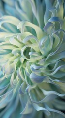 Poster - Intricate Details of a Curved Petal Flower with Soft Blue and Green Tones Captured in Close-Up Photography for Artistic Decoration