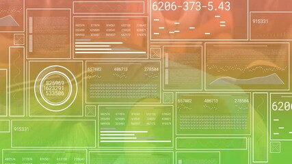 Poster - Tech designer analyzing clear data panels over grassy field showcasing animated charts and metrics