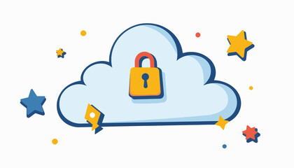 Poster - Digital safety coach cloud with lock symbol, parental guidance concept