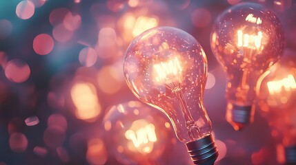 Poster - Illuminated light bulbs with a bokeh background creating a warm and inviting atmosphere in the image