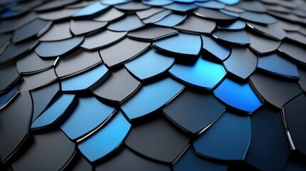Aufkleber - Abstract modern surface pattern with overlapping shiny hexagonal tiles in shades of blue and black creating a futuristic textured background