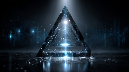 Poster - Binary code background vector illustration, blockchain and legal, made of triangle shape, crushing and fading in the dark.