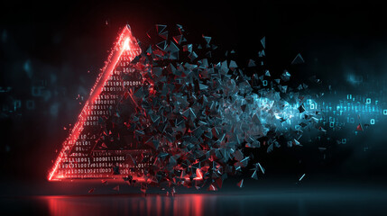 Poster - Binary code background vector illustration, blockchain and legal, made of triangle shape, crushing and fading in the dark.