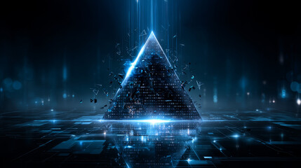 Poster - Binary code background vector illustration, blockchain and legal, made of triangle shape, crushing and fading in the dark.