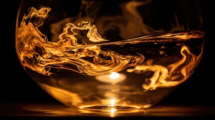 Poster - Captivating Swirls of Golden Liquid in a Glass Sphere with Ethereal Light Reflections Highlighting Fluid Motion and Beauty in Abstract Art