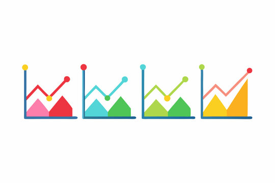 set of line chart icon vector silhouette illustration isolated on white background