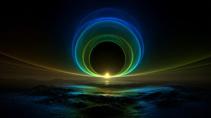 Poster - Abstract vector glow background. Halo light circle in blue, yellow and green color.
