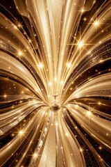 Poster - An hourglass elegantly centered against a backdrop of radiating gold ribbons and sparkling glimmers creates a luxurious and enchanting visual experience overall.