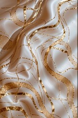 Poster - The shimme golden thread elegantly meanders across the creamy white silk fabric creating a luxurious and sophisticated texture with beautiful flowing patterns.