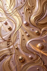 Poster - Elegant abstract background featu flowing golden lines and pearlescent spheres creating a luxurious and shimme texture, perfect for upscale designs and art.