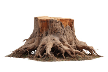 Detailed Close Up Of A Weathered Tree Stump With Exposed Roots On Transparent Background